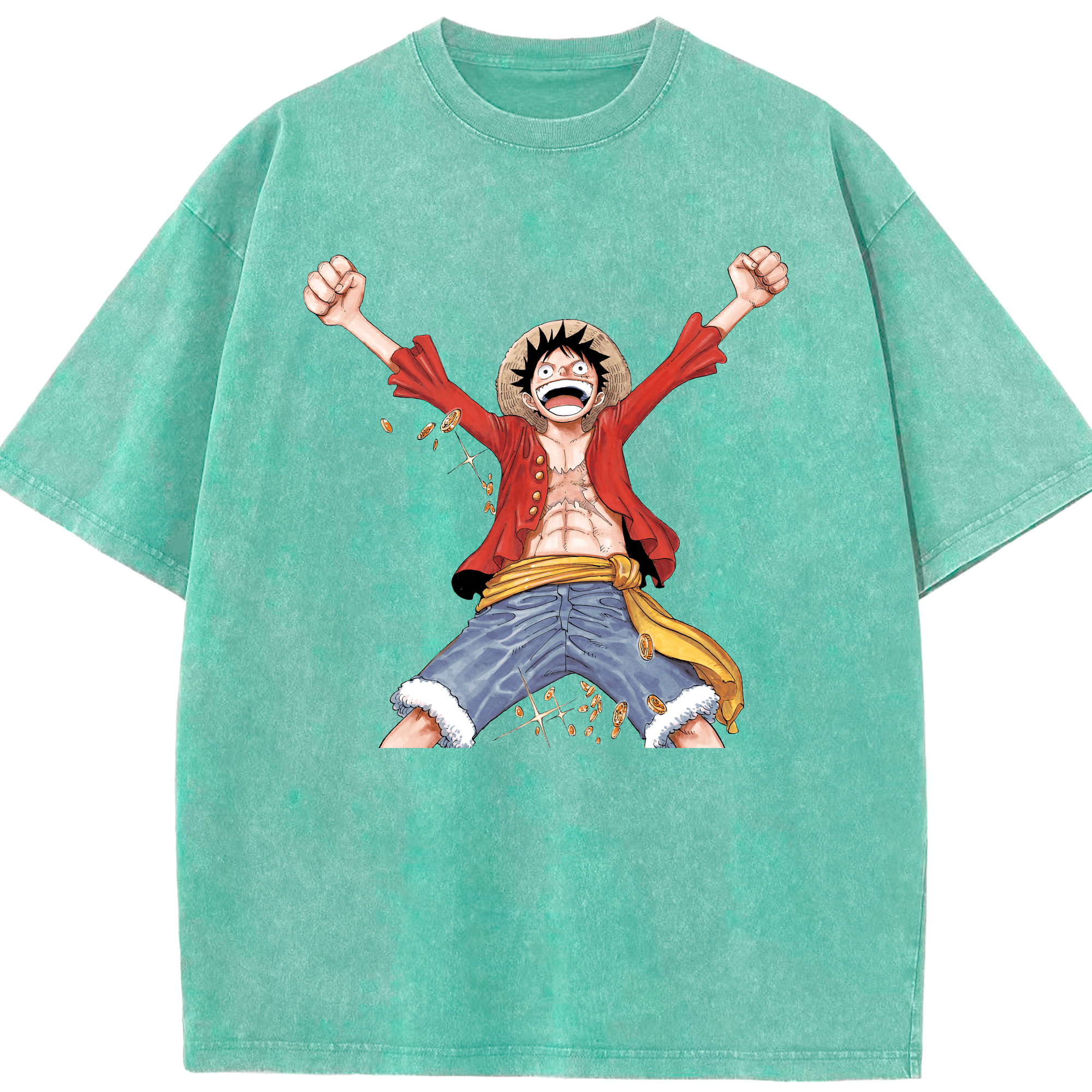 ワンピース モンキー・D・ルフィ ONE PIECE Monkey D. Luffy 綿100% ヴィンテージ風 半袖Tシャツ（フロントプリント）